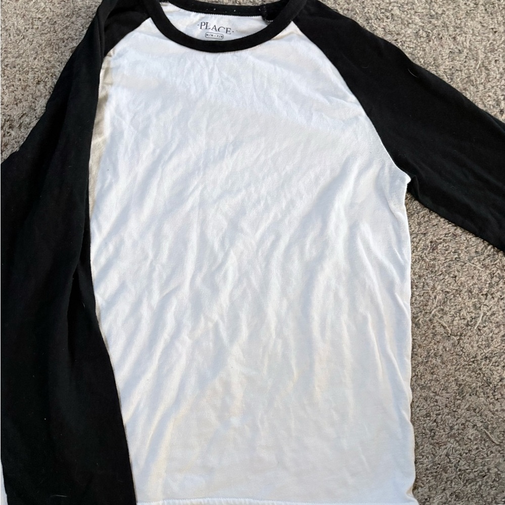 Place Men's Long Sleeve Black and White Tee